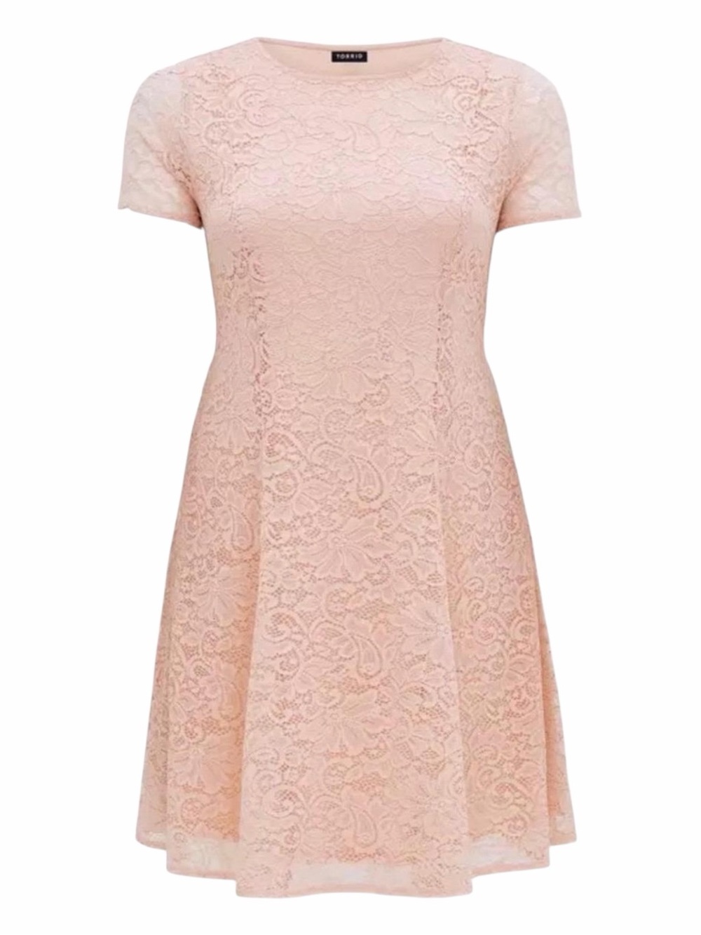 TORRID Lace Fit and Flare Short Sleeve Mini Dress in Pale Blush. Size 1X.